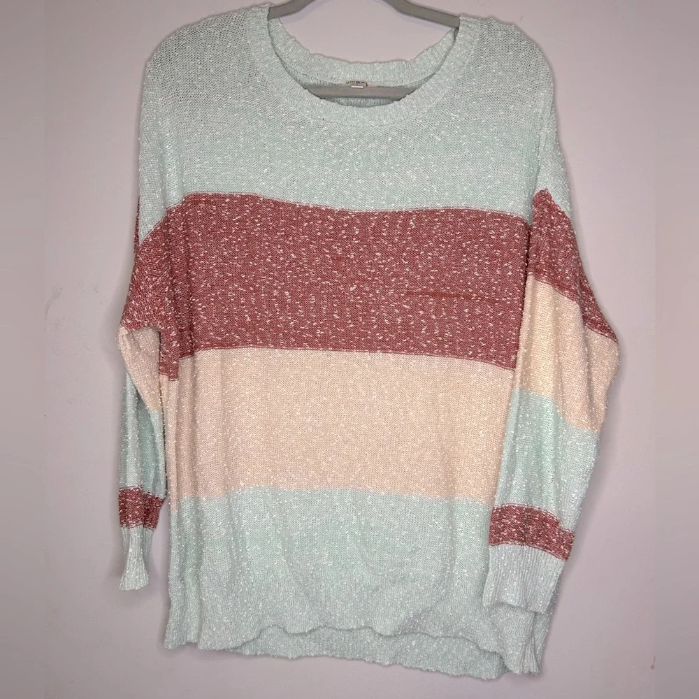 Umgee Mint and Mauve Striped Sweater - Picture 1 of 5